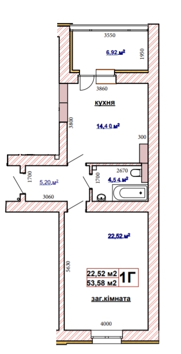 1-кімнатна 53.58 м² в ЖК Чабани 2 від 18 000 грн/м², смт Чабани
