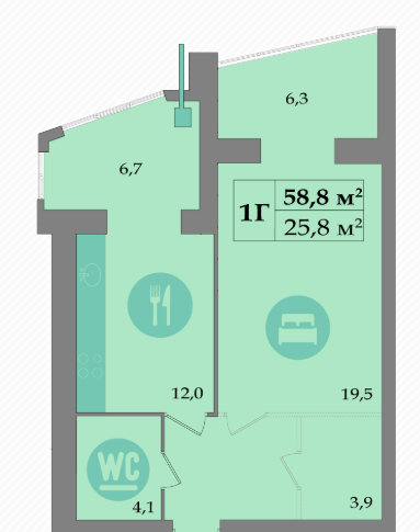 1-комнатная 58.8 м² в ЖК SokolovSky от 15 000 грн/м², Днепр