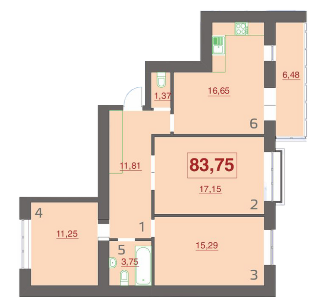 3-кімнатна 83.75 м² в ЖК Левада Дем’янів Лаз від 11 100 грн/м², Івано-Франківськ