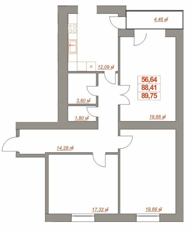 3-комнатная 89.75 м² в ЖК Ювілейний от 11 400 грн/м², Ивано-Франковск