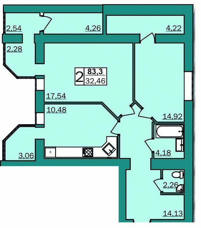 2-кімнатна 83.3 м² в ЖК Левада від 8 000 грн/м², Хмельницький
