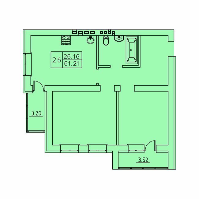 2-комнатная 61.21 м² в ЖК Городок от застройщика, Сумы