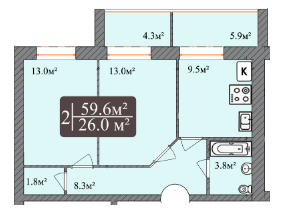 2-комнатная 59.6 м² в ЖК Dream Park от 12 000 грн/м², Хмельницкий