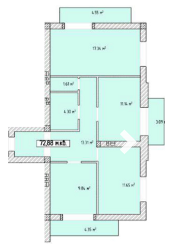 3-кімнатна 72.88 м² в ЖК Паннонія від 25 350 грн/м², Ужгород