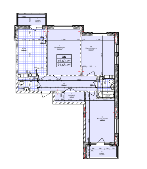 3-комнатная 91.68 м² в ЖК Бережанский от 23 000 грн/м², Киев