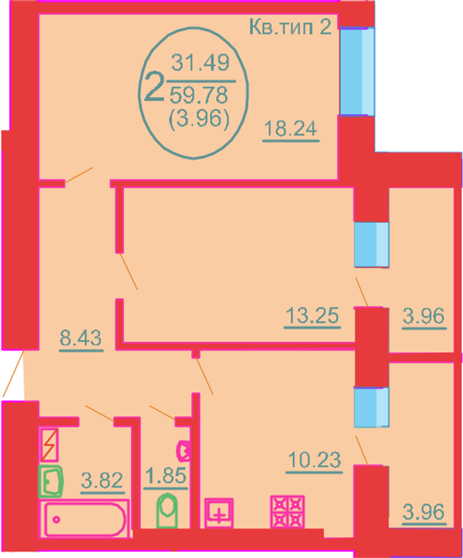 2-комнатная 59.78 м² в ЖК София Киевская от 14 700 грн/м², с. Софиевская Борщаговка