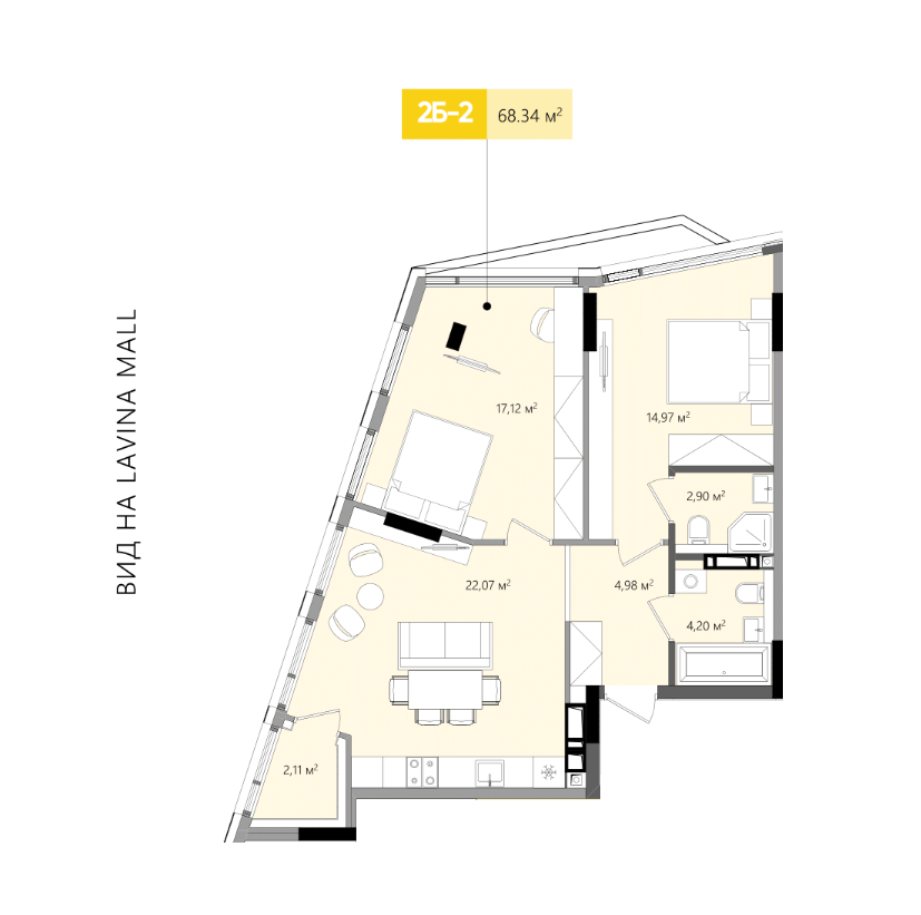 2-комнатная 68.92 м² в ЖК Lucky Land от 40 027 грн/м², Киев