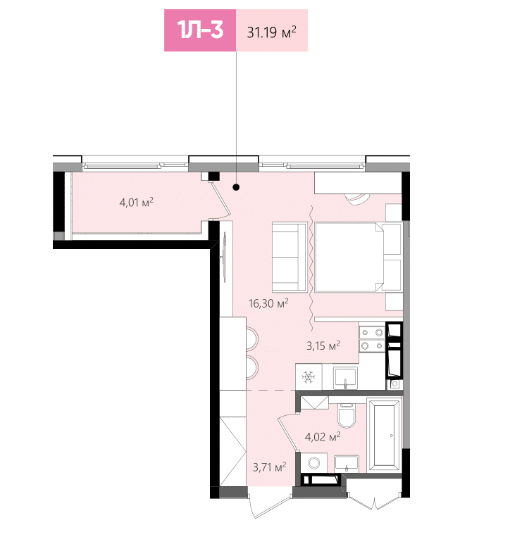 1-комнатная 31.19 м² в ЖК Lucky Land от 22 444 грн/м², Киев