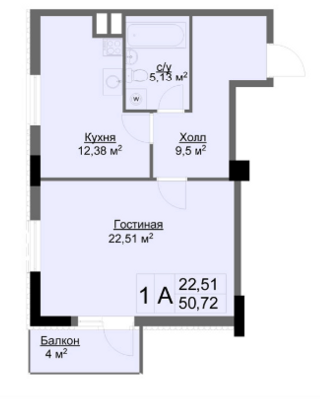 1-комнатная 50.72 м² в ЖК Ключ от 39 000 грн/м², Харьков