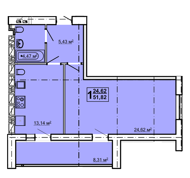 1-кімнатна 51.82 м² в ЖК Луч від 14 500 грн/м², Харків