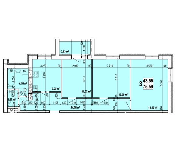 3-комнатная 75.59 м² в ЖК Мира-3 от 9 500 грн/м², Харьков