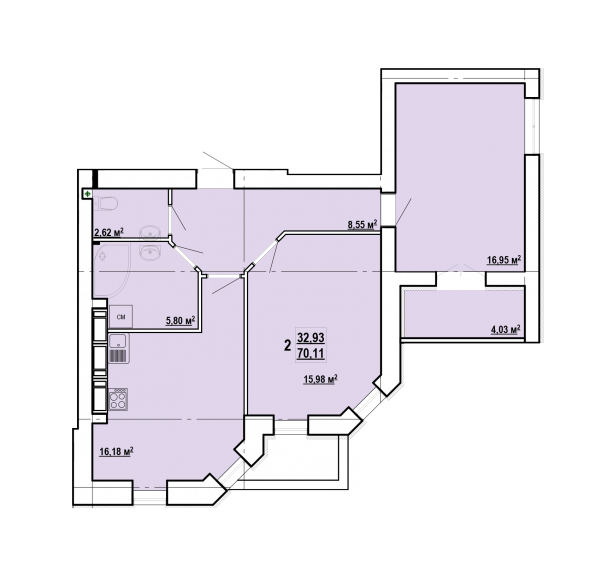 2-комнатная 70.11 м² в ЖК Сокольники от 16 500 грн/м², Харьков