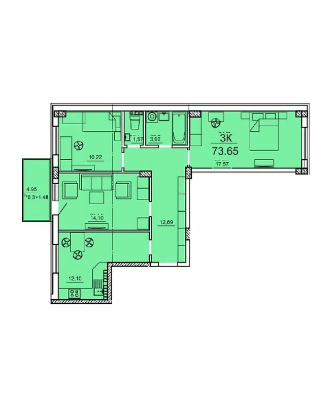3-кімнатна 73.65 м² в ЖК Олексіївський від 19 300 грн/м², Одеса