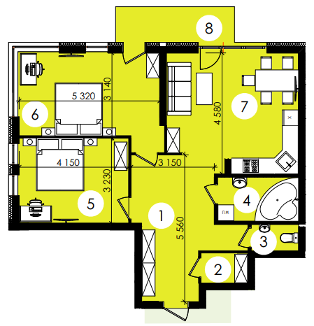 2-кімнатна 81.36 м² в ЖК Royal Park від 15 500 грн/м², м. Дубляни