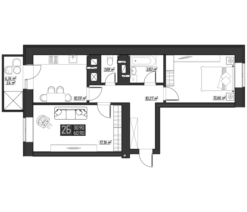 2-комнатная 60.9 м² в ЖК Bridge Town от 18 700 грн/м², Ровно