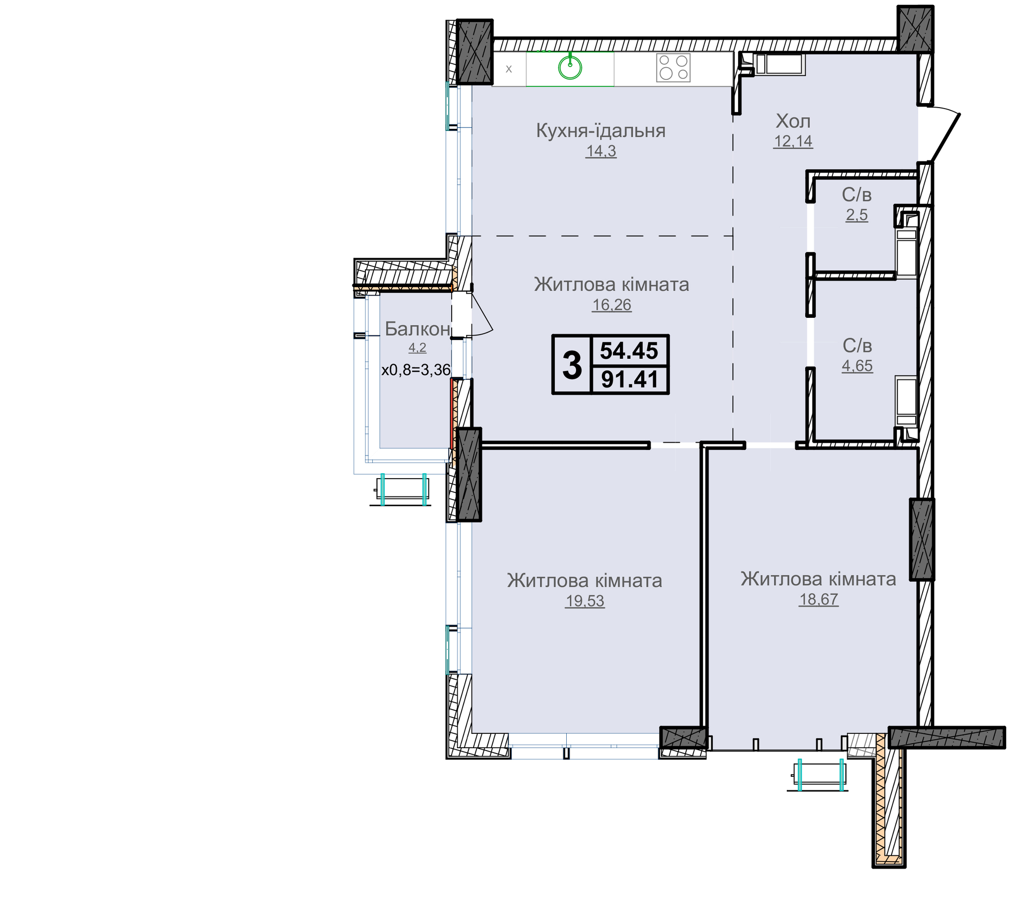 3-кімнатна 91.41 м² в ЖК Новопечерські Липки від 67 200 грн/м², Київ