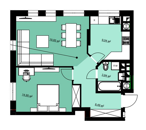2-кімнатна 56.2 м² в ЖК Green Park від 16 500 грн/м², м. Винники