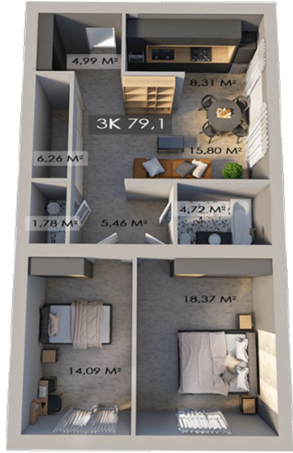 3-комнатная 77.8 м² в ЖК Клубный городок 12 от 17 000 грн/м², Ивано-Франковск