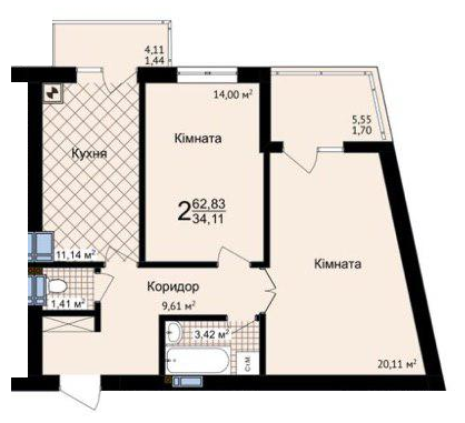 2-комнатная 62.83 м² в ЖК Зелені Пагорби от 21 250 грн/м², Черновцы