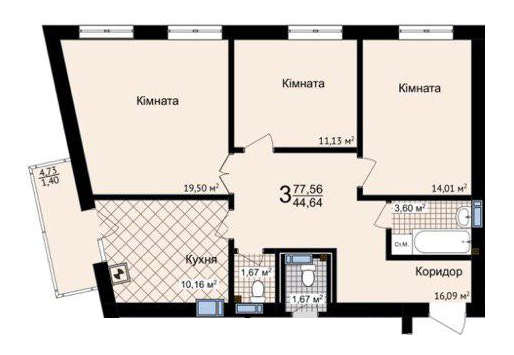 3-комнатная 77.64 м² в ЖК Зелені Пагорби от 15 500 грн/м², Черновцы