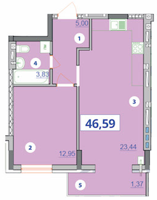 1-кімнатна 46.59 м² в ЖК Квартал Галичанка від 18 950 грн/м², Івано-Франківськ