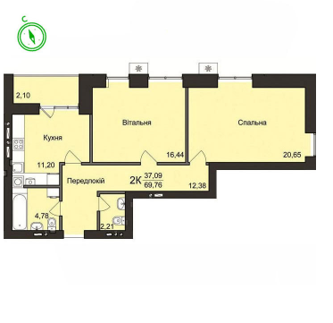 2-кімнатна 69.76 м² в ЖК Будинок №2 від 19 500 грн/м², м. Бориспіль