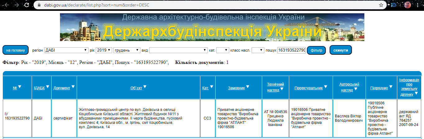 Сертификат о готовности Дом 11, ЖК АТЛАНТ (Коцюбинское)