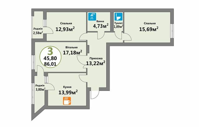3-комнатная 86.01 м² в ЖК Эко-дом на Мечникова 3 от 29 000 грн/м², Львов