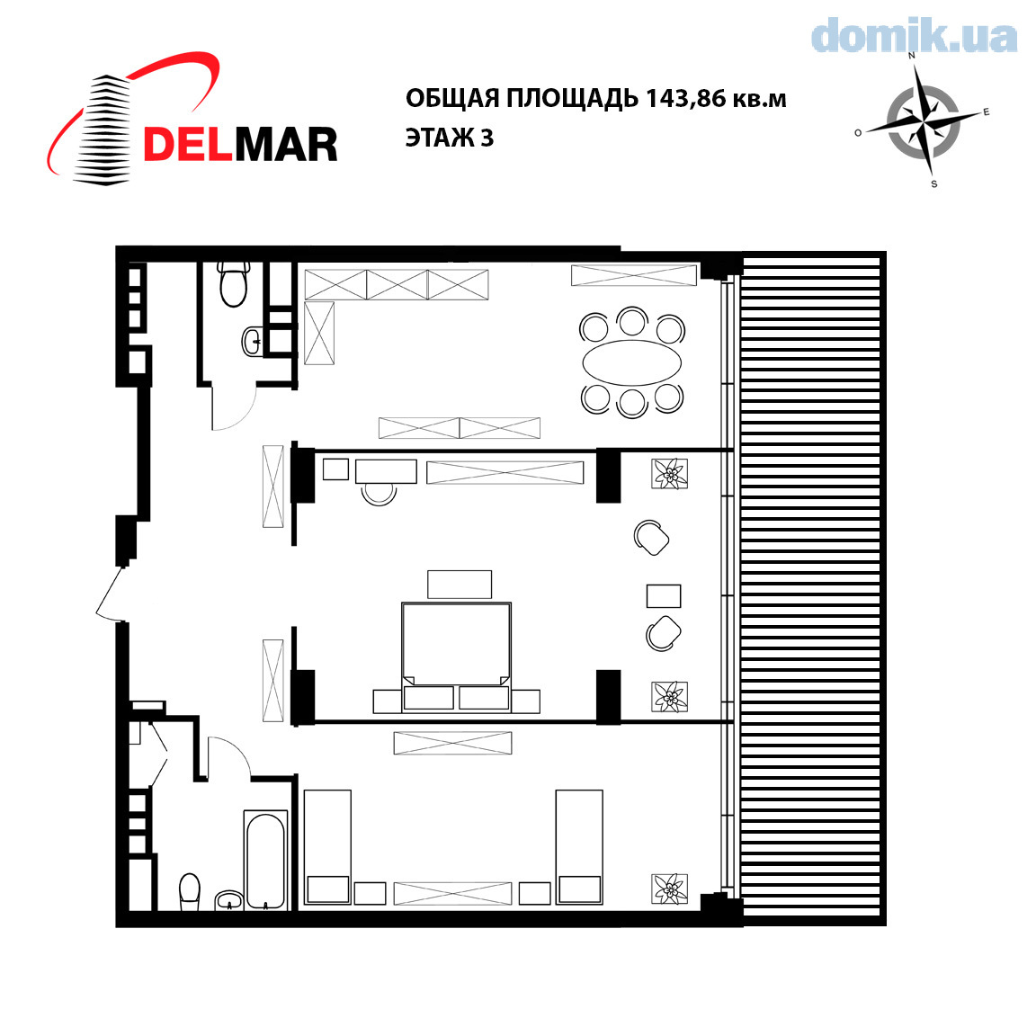 3-комнатная 143.86 м² в ЖК Delmar от застройщика, Киев