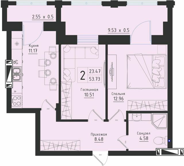 2-кімнатна 53.73 м² в ЖК Avinion від 18 650 грн/м², Одеса