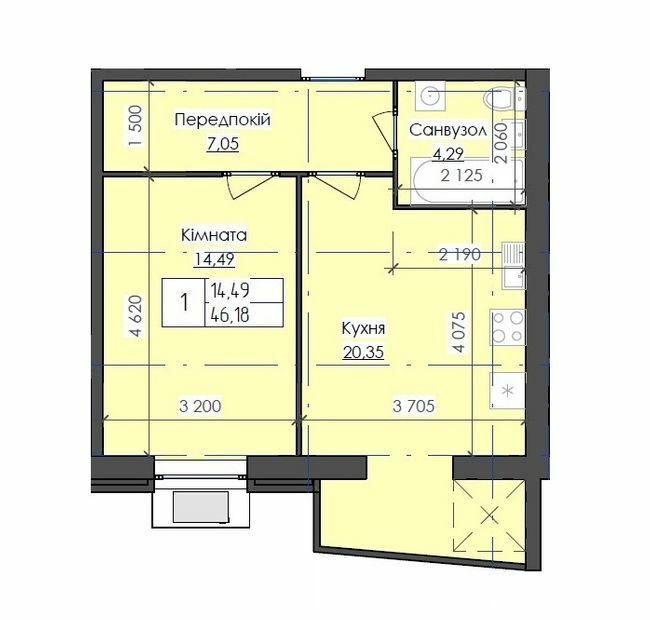 1-комнатная 46.18 м² в ЖК Престиж от 10 000 грн/м², г. Южноукраинск