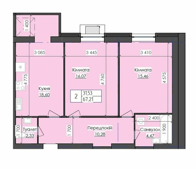 2-комнатная 67.21 м² в ЖК Престиж от 11 000 грн/м², г. Южноукраинск