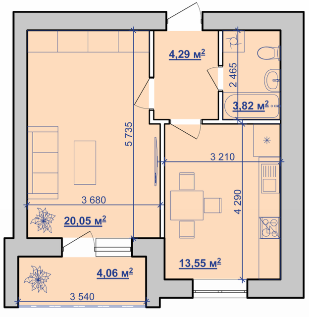 1-кімнатна 43.74 м² в ЖК на вул. Горбачевського, 40б від 11 000 грн/м², Івано-Франківськ