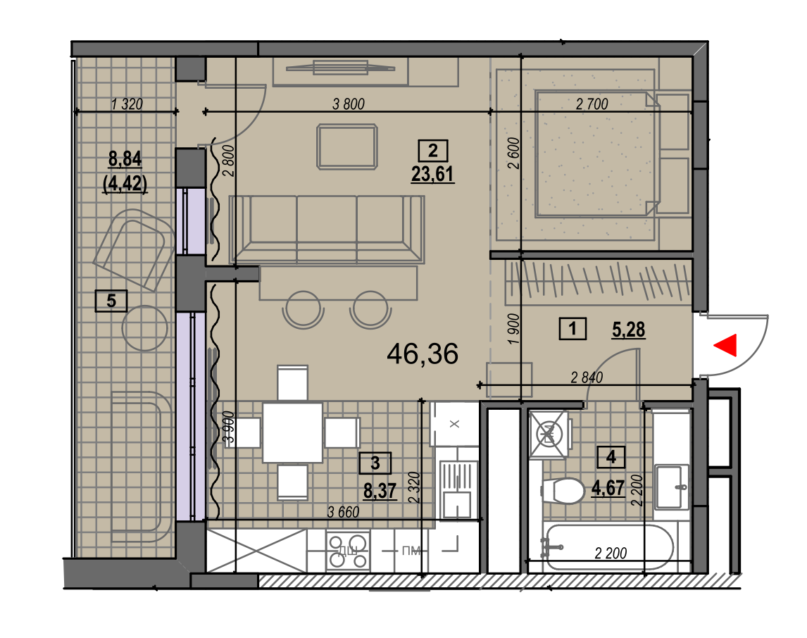 2-кімнатна 46.43 м² в ЖК Клубний від забудовника, Київ