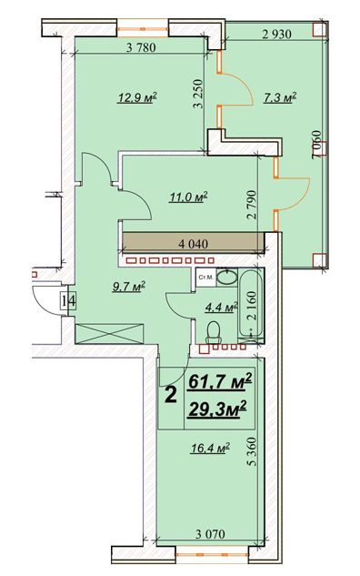 2-комнатная 61.7 м² в ЖК Европейский от 18 850 грн/м², Ровно