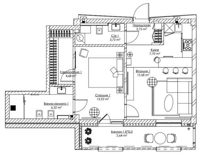 1-комнатная 53.61 м² в ЖК SAGA City Space от застройщика, Киев