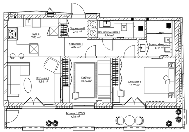 2-комнатная 69.25 м² в ЖК SAGA City Space от 98 250 грн/м², Киев