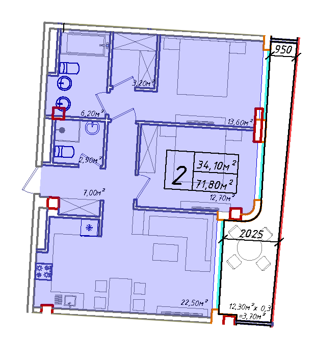 2-кімнатна 71.8 м² в ЖК Graf у моря від 42 600 грн/м², Одеса