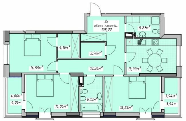 3-кімнатна 105.77 м² в ЖК Otrada Sky від забудовника, Одеса