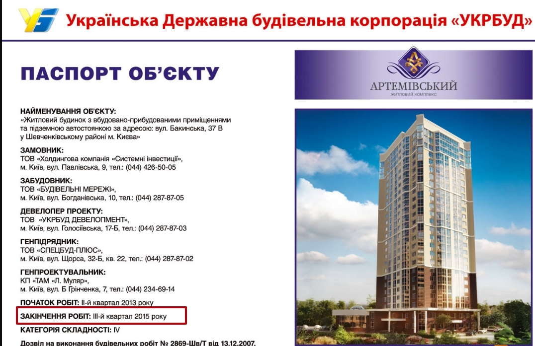 Сертификат о готовности Дом, ЖК Артемовский