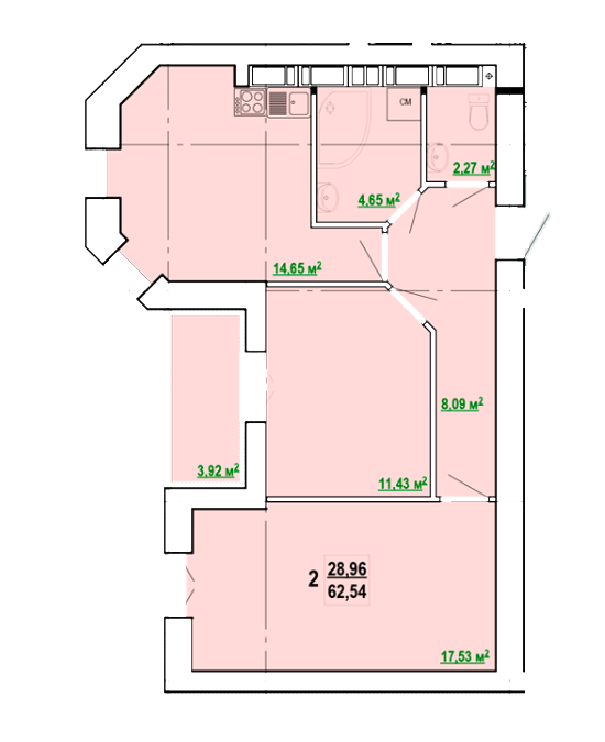 2-комнатная 62.54 м² в ЖК Сокольники от 15 100 грн/м², Харьков