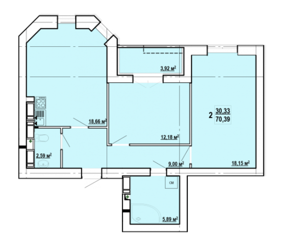 2-комнатная 70.39 м² в ЖК Сокольники от 15 100 грн/м², Харьков