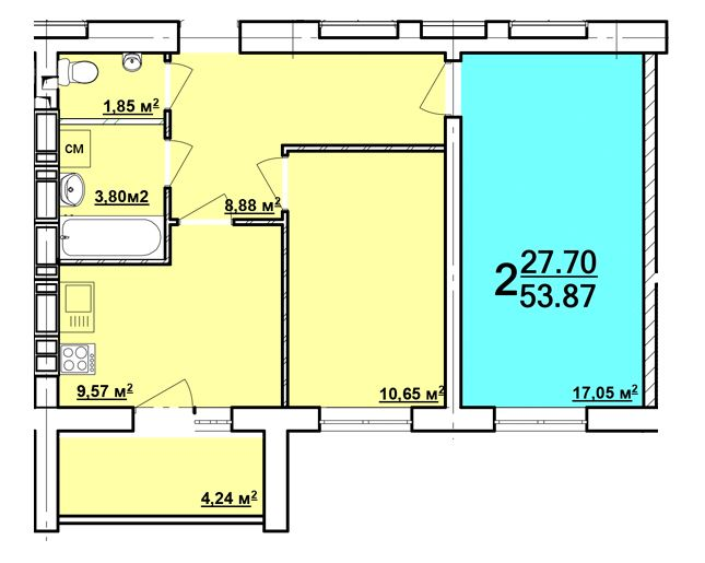 2-кімнатна 53.87 м² в ЖК Райдужний від забудовника, Харків