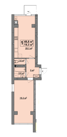 1-комнатная 48.8 м² в ЖК Vlasna от 19 500 грн/м², с. Ходосовка