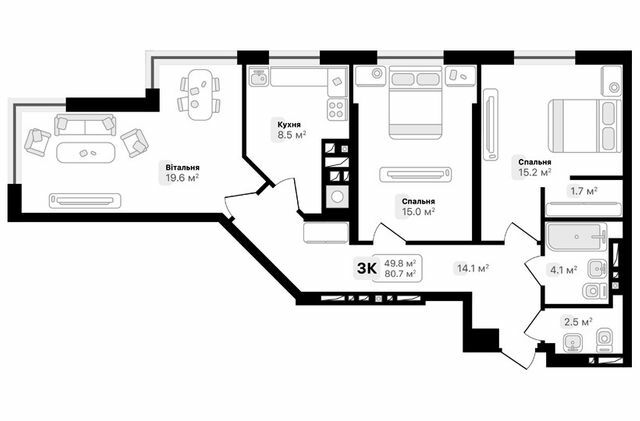 3-комнатная 80.7 м² в ЖК Auroom City от 19 800 грн/м², Львов