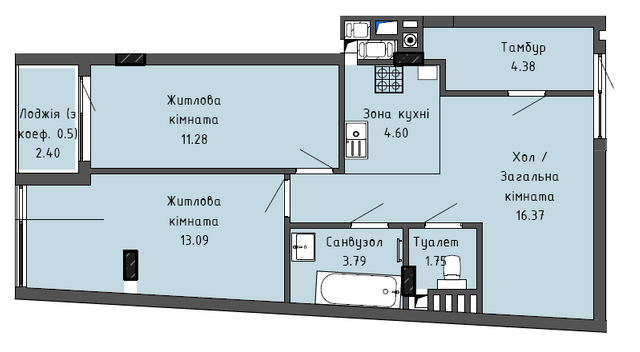 2-комнатная 56.44 м² в ЖК на ул. Замарстыновская, 43 от 22 800 грн/м², Львов
