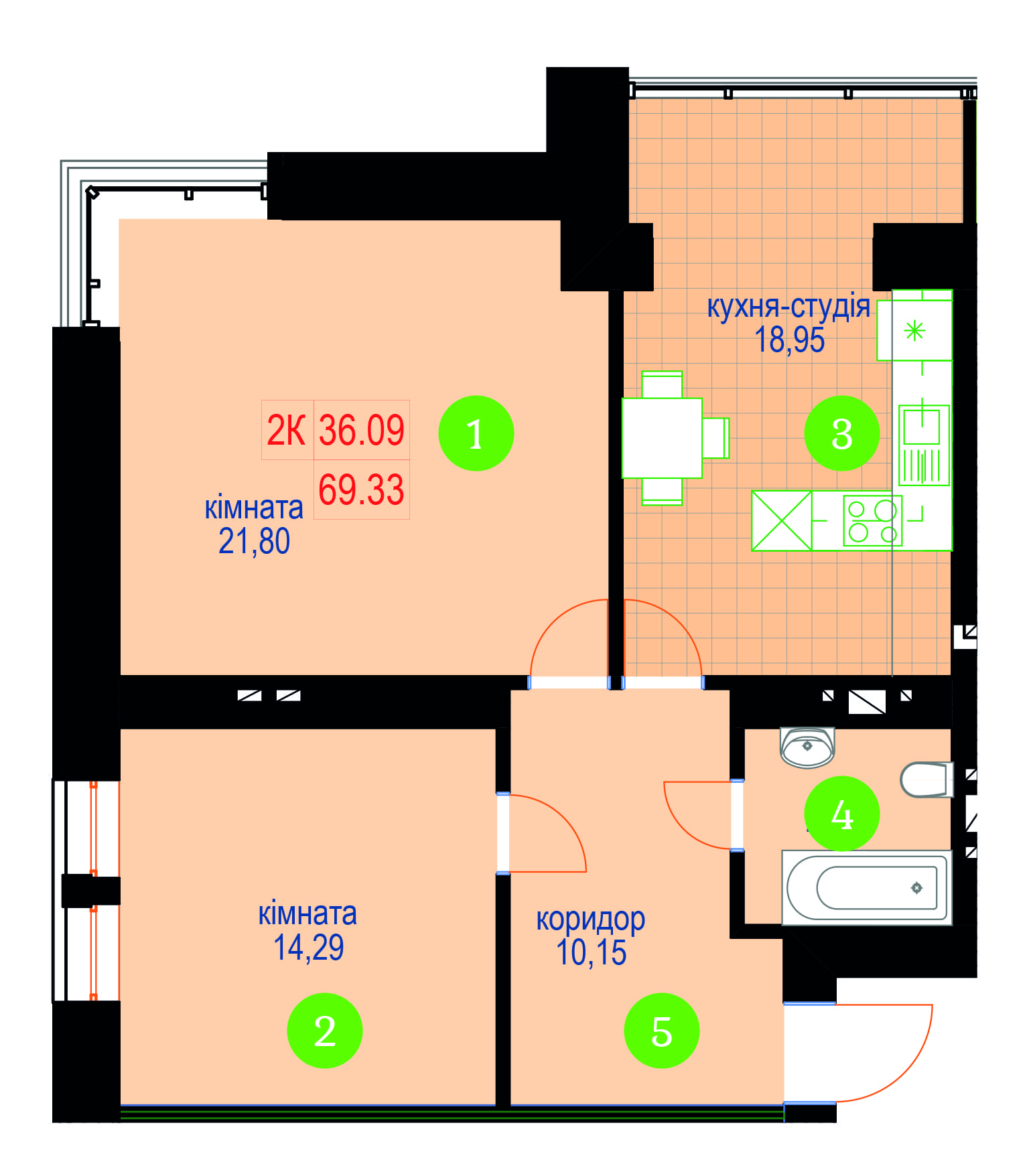 2-кімнатна 69.33 м² в ЖК Затишний від 13 200 грн/м², Івано-Франківськ