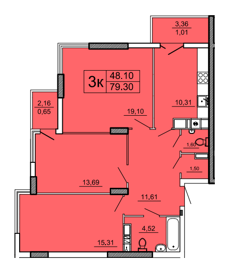 3-комнатная 79.3 м² в ЖК на ул. Лукаша, 2 от застройщика, Львов