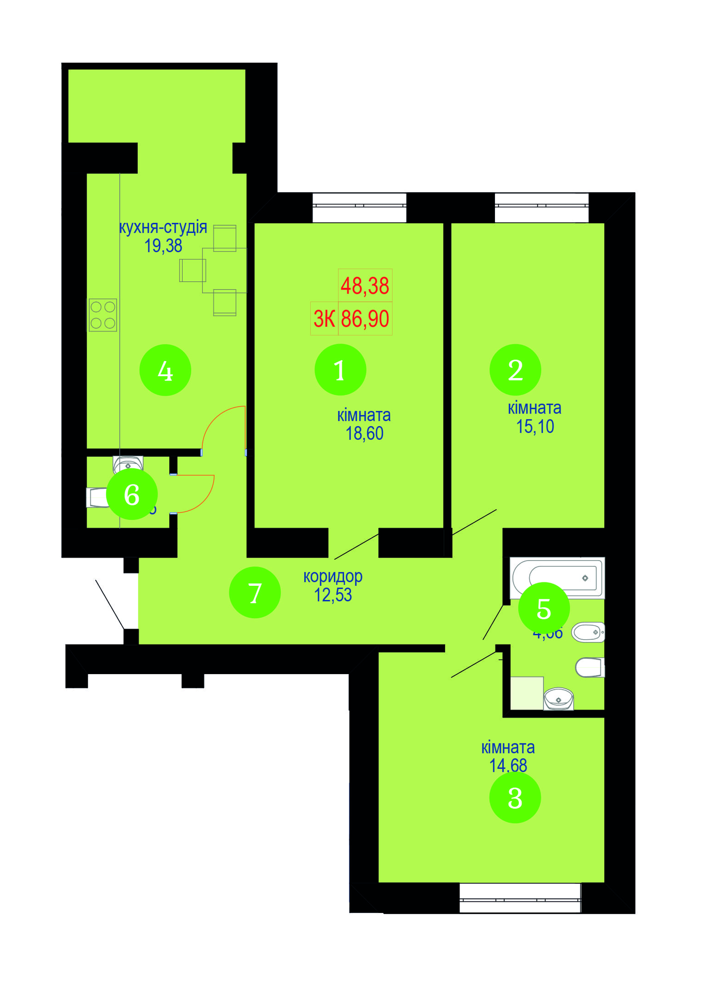 3-кімнатна 86.9 м² в ЖК Затишний від 13 200 грн/м², Івано-Франківськ