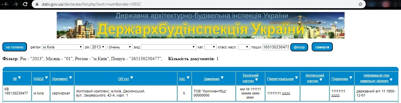 Сертифікат про готовність 1 дом (секция 1), ЖК НебоSky